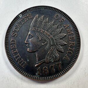 VINTAGE US 1877 REPRODUCTION 3" NOVELTY INDIAN HEAD, METAL MEDALLION
